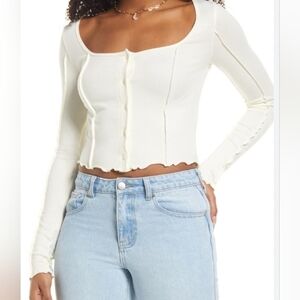 🌟7/25$ BP Cropped Seamed, Ribbed, Button Front Cardigan Size S Lettuce Hem